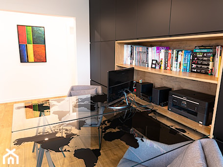 Aranżacje wnętrz - Biuro: Dom nad zalewem Murowaniec - 130 m2 - Biuro, styl nowoczesny - E Home Design. Przeglądaj, dodawaj i zapisuj najlepsze zdjęcia, pomysły i inspiracje designerskie. W bazie mamy już prawie milion fotografii!