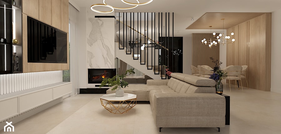 Projekt eleganckiego domu pod Wrocławiem - Salon, styl glamour - zdjęcie od E Home Design