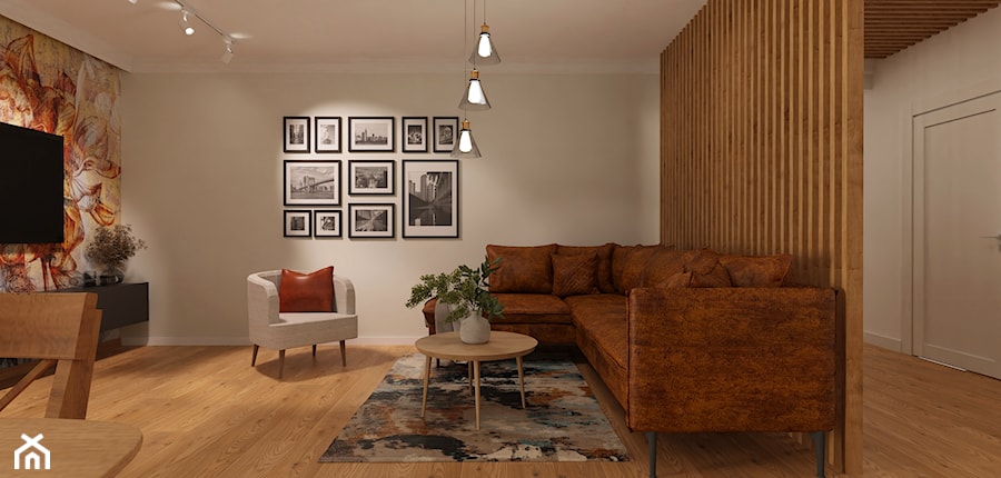 Projekt części dziennej w domu jednorodzinnym w Kaliszu - Salon, styl nowoczesny - zdjęcie od E Home Design