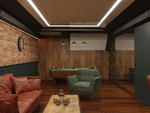Projekt męskiej piwnicy - Salon, styl industrialny - zdjęcie od E Home Design