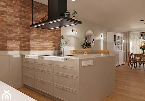 Projekt części dziennej w domu jednorodzinnym w Kaliszu - Kuchnia, styl rustykalny - zdjęcie od E Home Design