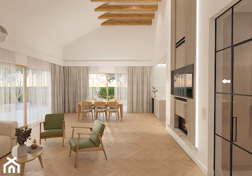 Otwarty salon z wysokim sufitem - zdjęcie od E Home Design