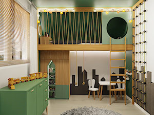 Pokój dziecka z motywem safari - Średni biały szary zielony ze stolikiem i krzesełkami z drabinkami ... - zdjęcie od E Home Design