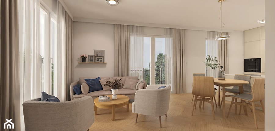 Strefa dzienna mieszkania w Poznaniu - Salon, styl minimalistyczny - zdjęcie od E Home Design