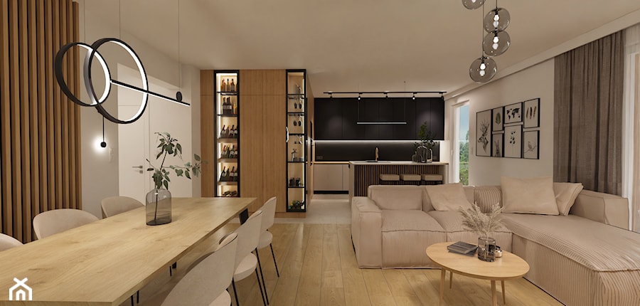 Projekt przebudowy domu parterowego - Salon, styl nowoczesny - zdjęcie od E Home Design