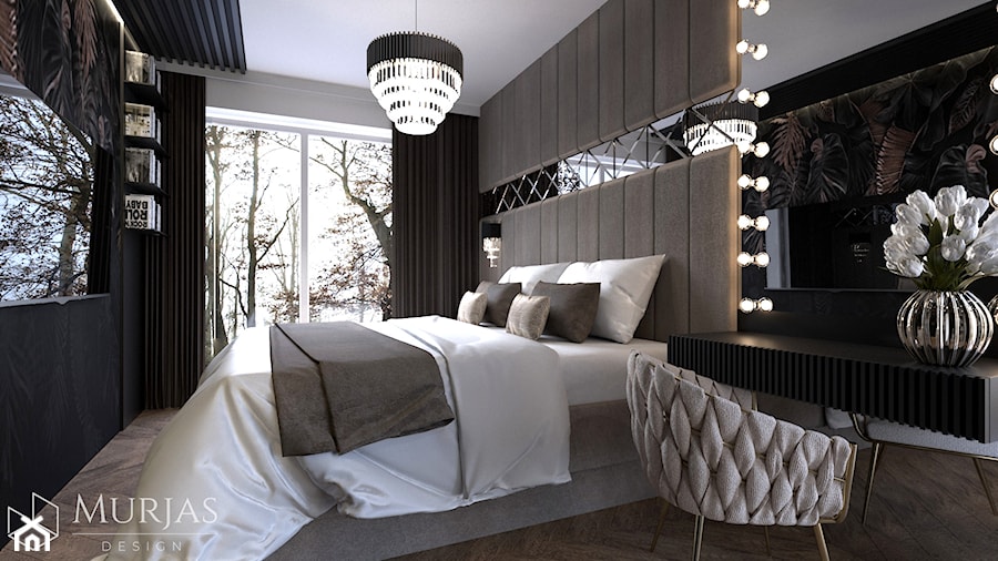 Złoto i czerń w Rzeszowie - Sypialnia, styl nowoczesny - zdjęcie od Murjas Design Projektowanie wnetrz
