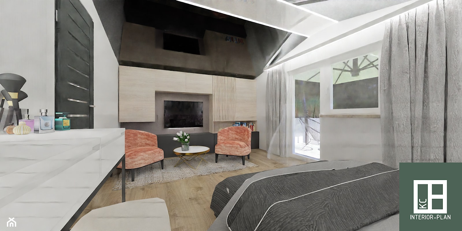 dom 35m2 z poddaszem - adaptacja na mieszkalny Chełmża - Sypialnia, styl nowoczesny - zdjęcie od KC Interior-Plan Studio Projektowe Toruń - Homebook