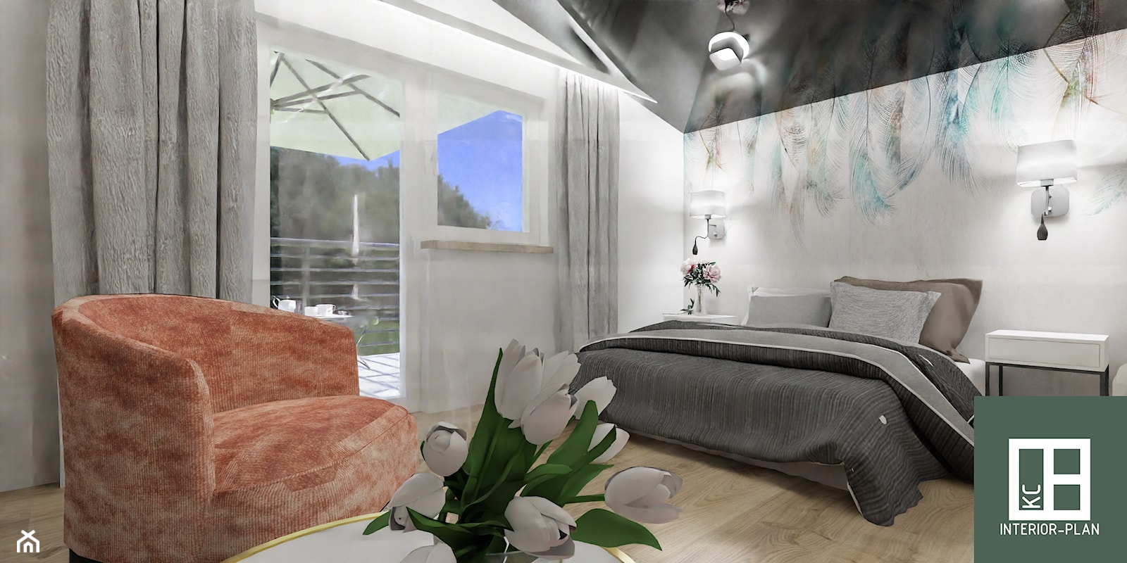 dom 35m2 z poddaszem - adaptacja na mieszkalny Chełmża - Sypialnia, styl nowoczesny - zdjęcie od KC Interior-Plan Studio Projektowe Toruń - Homebook