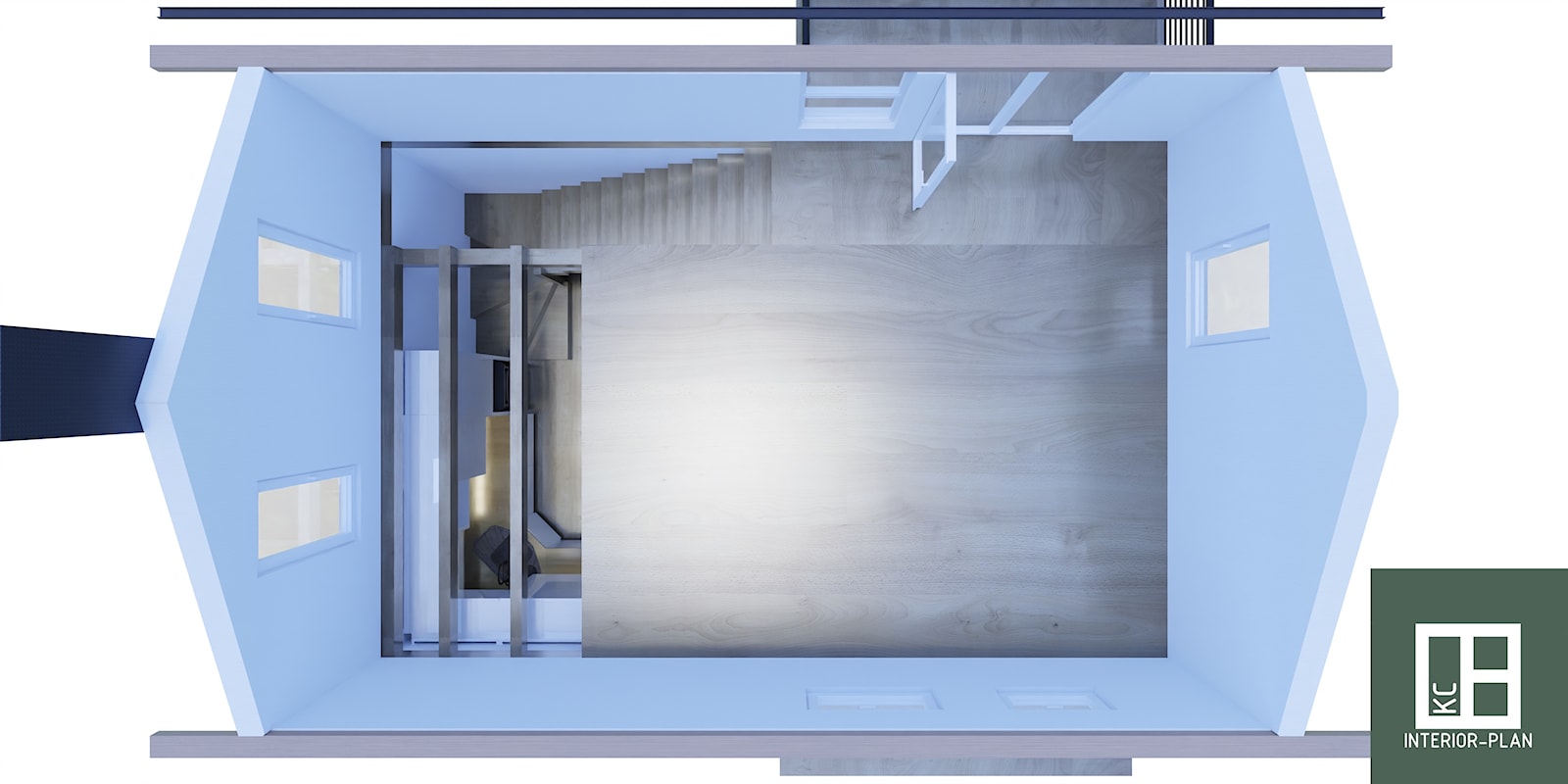 Projekt domu 35m2 POTAMIA z antresolą + budynek gospodarczy z garażem - Schody, styl skandynawski - zdjęcie od KC Interior-Plan Studio Projektowe Toruń - Homebook
