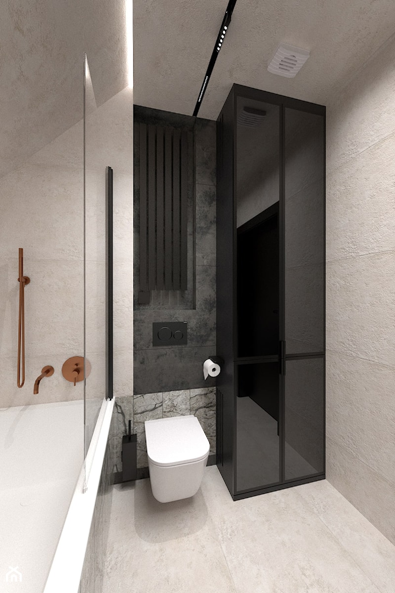 Mała łazienka bez okna z miedzianymi wykończeniami - zdjęcie od CzemuNie? studio