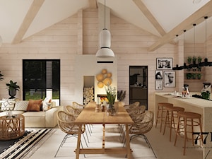Nowoczesny dom z bali - Średnia beżowa biała jadalnia w salonie w kuchni, styl skandynawski - zdjęcie od 77m2 Aleksandra Kamińska Projektowanie wnętrz