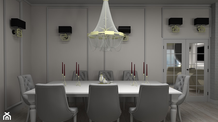 Kuchnia + salon 38m2 - Jadalnia, styl glamour - zdjęcie od Wnętrza z pasją