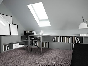 _ Poznań 10 - Średnie z sofą z zabudowanym biurkiem szare biuro, styl tradycyjny - zdjęcie od w n ę t r z a r k i