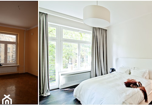 150 m, Śródmieście, Wwa - Średnia biała sypialnia z balkonem / tarasem, styl glamour - zdjęcie od DZIURDZIAprojekt