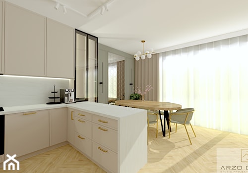 Salon z aneksem kuchennym w domu jednorodzinnym - zdjęcie od ARZO DESIGN