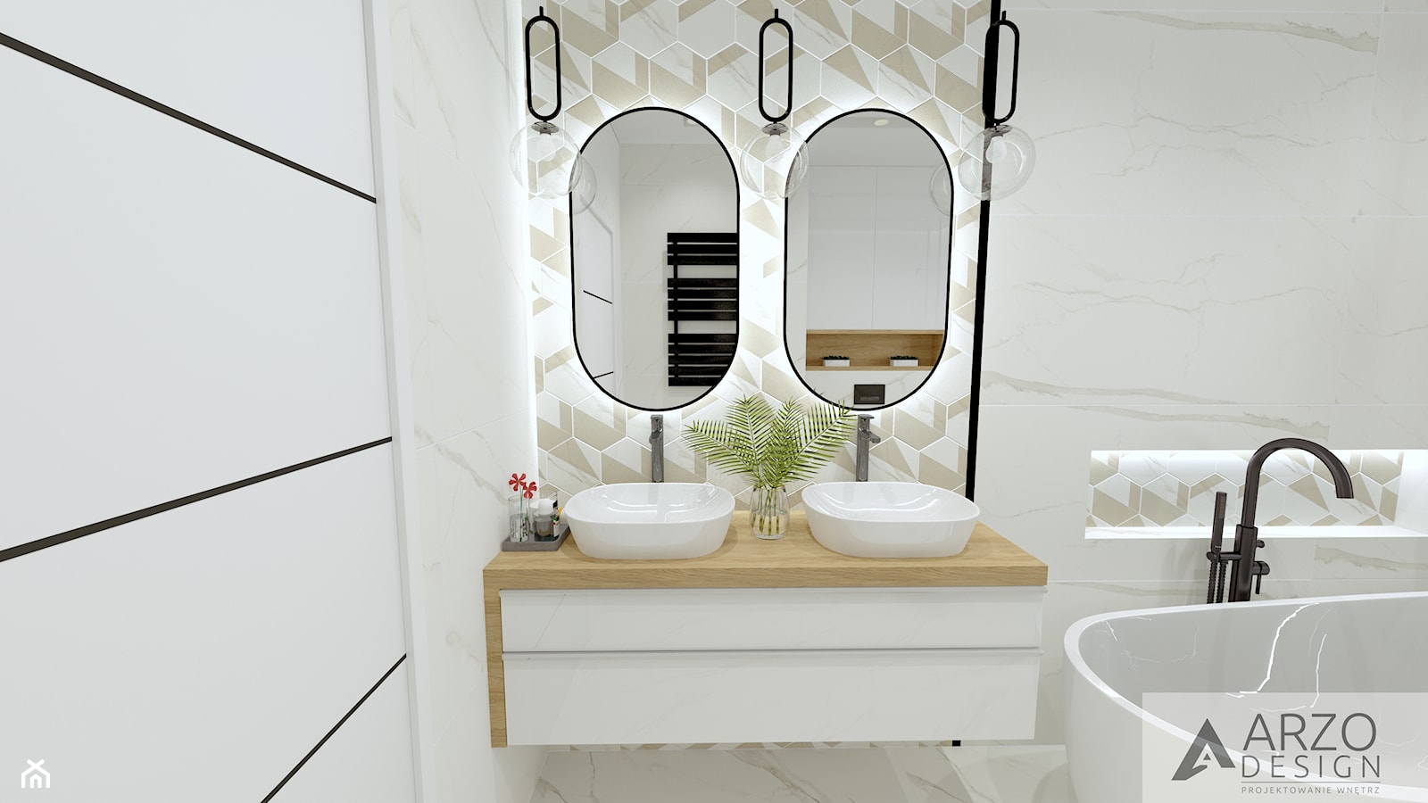 Łazienka z wanną wolnostojącą i prysznicem - zdjęcie od ARZO DESIGN - Homebook