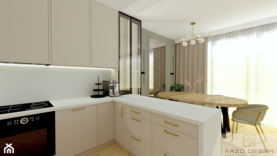 Salon z aneksem kuchennym w domu jednorodzinnym - zdjęcie od ARZO DESIGN