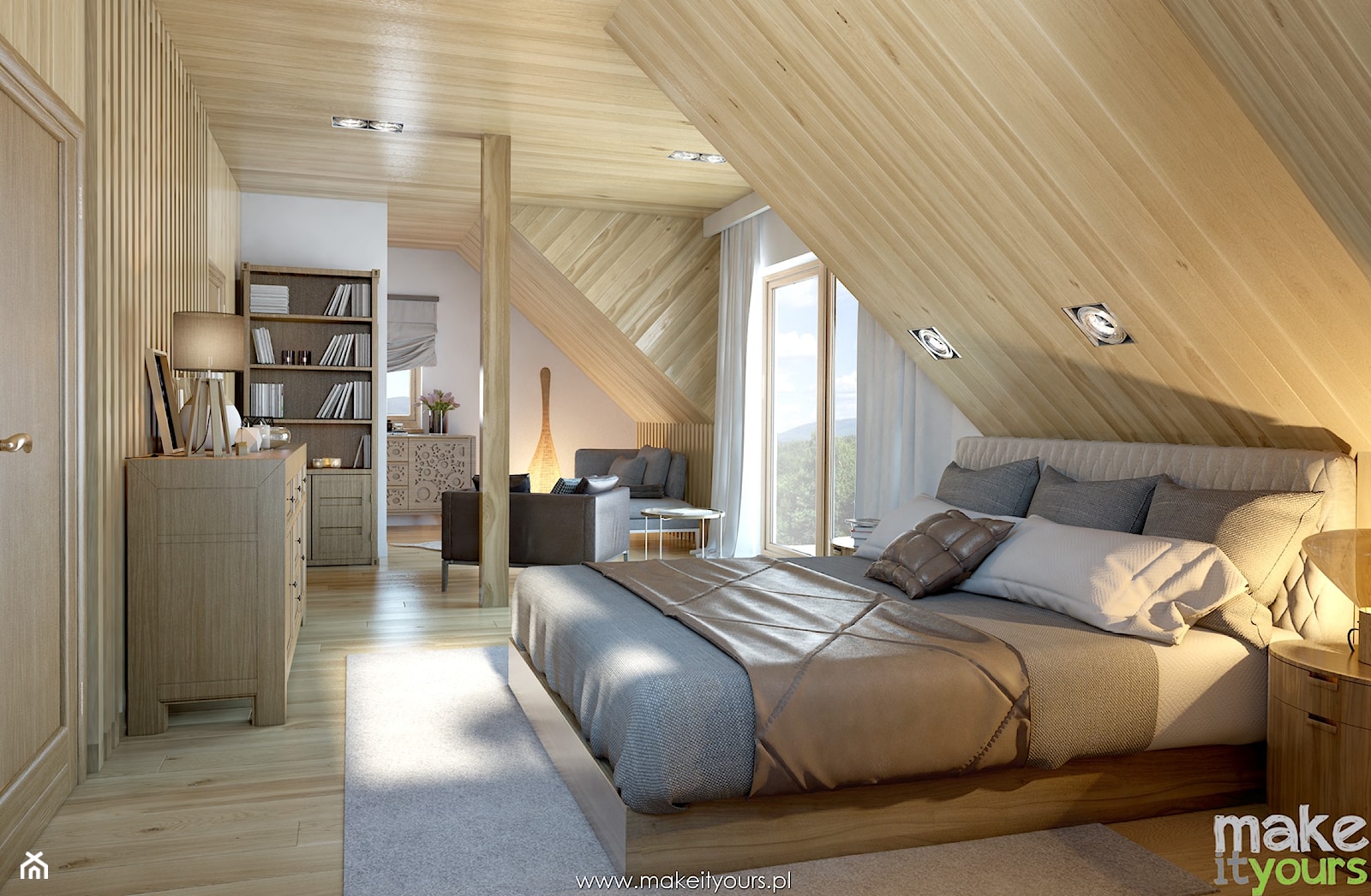 Sypialnia w ciepłym drewnie - zdjęcie od Make It Yours Studio projektowania wnętrz - Homebook