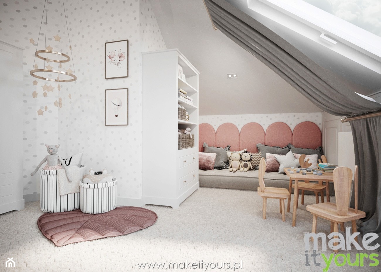 Różowy pokój dziewczynki - zdjęcie od Make It Yours Studio projektowania wnętrz - Homebook