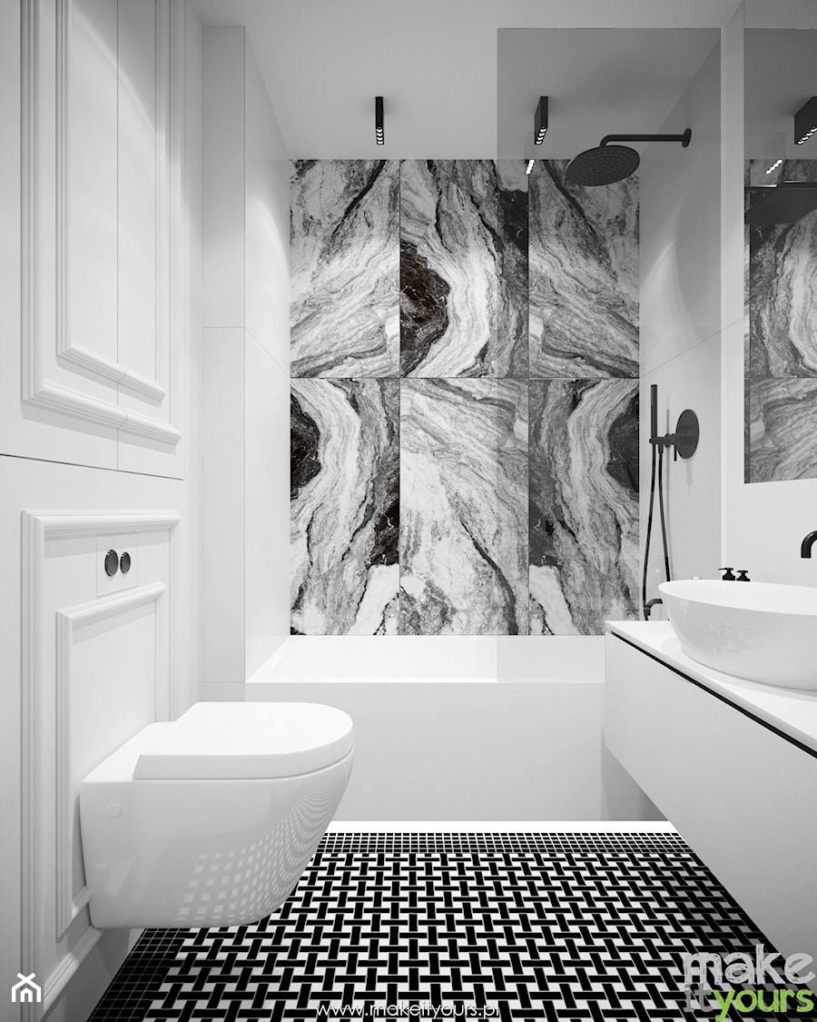 Czarno biała łazienka - zdjęcie od Make It Yours Studio projektowania wnętrz