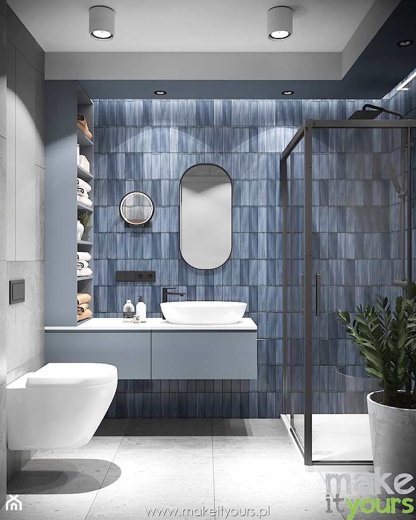 Niebieska cegiełka w łazience - zdjęcie od Make It Yours Studio projektowania wnętrz - Homebook
