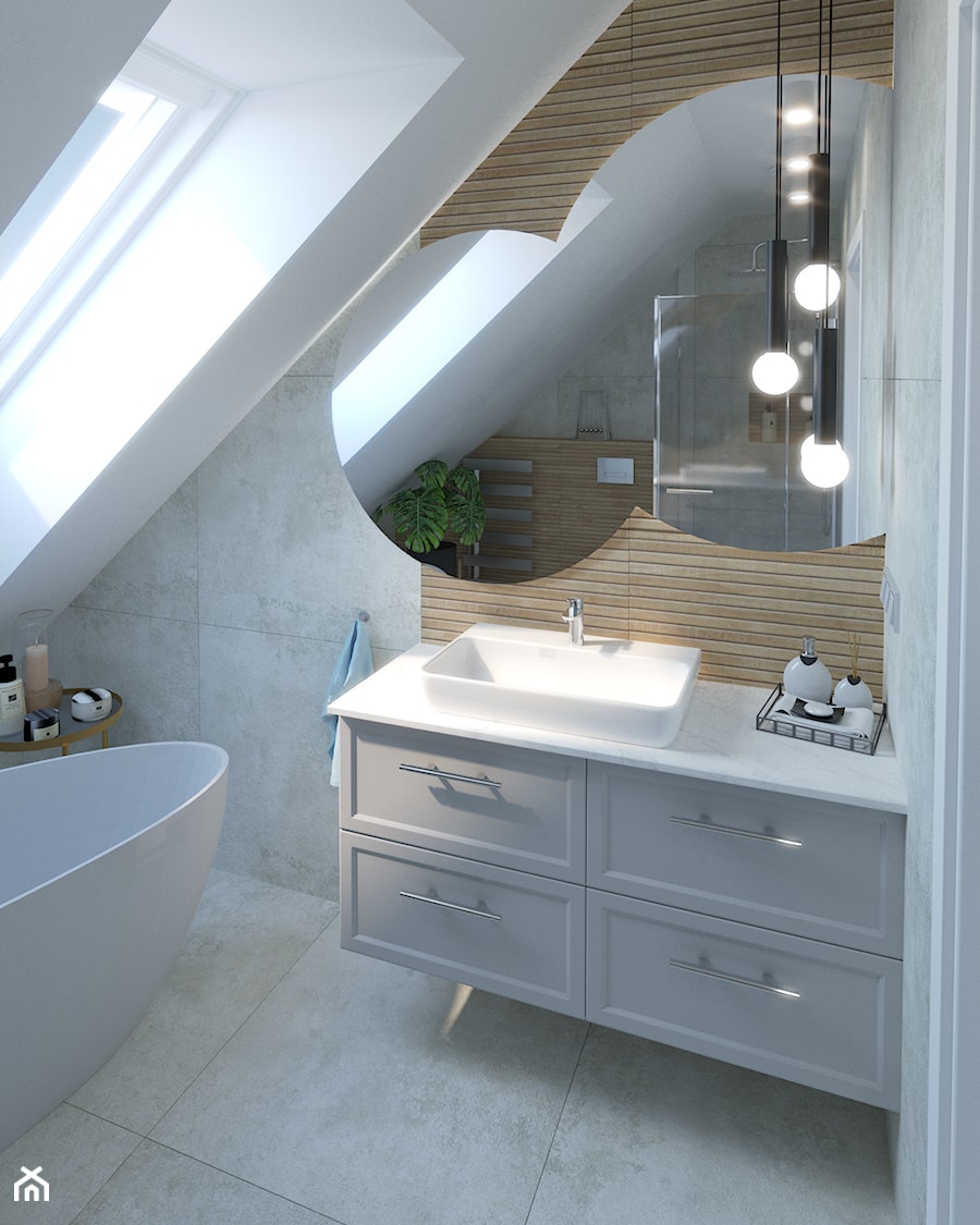 łazienka na poddaszu z wanną wolnostojącą i płytkami Torano White - zdjęcie od Wnętrza z Duszą Anna Dalke - Nowak