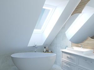 łazienka na poddaszu z wanną wolnostojącą i płytkami Torano White - zdjęcie od Wnętrza z Duszą Anna Dalke - Nowak