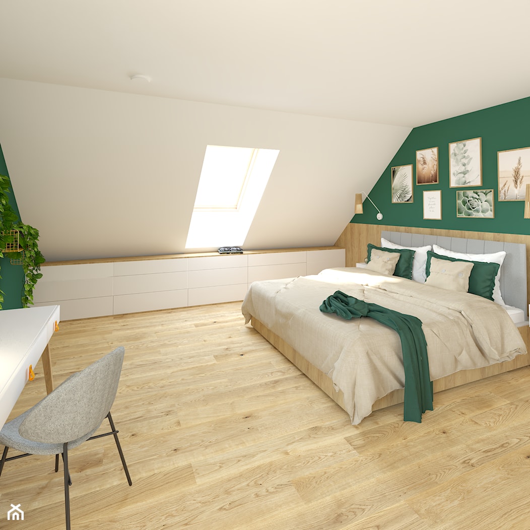 Sypialnia na poddaszu z zielonymi ścianami - zdjęcie od Wnętrza z Duszą Anna Dalke - Nowak - Homebook