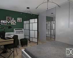 Sypialnia z kącikiem dla niemowlaka w stylu skandynawsko-loftowym. Sypialnia na poddaszu - zdjęcie od DeCe Wnętrza - Dominika Ciuberek - Homebook