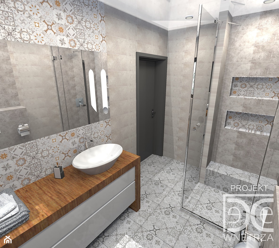 Nowoczesna łazienka z patchworkowym wzorem - zdjęcie od DeCe Wnętrza - Dominika Ciuberek - Homebook