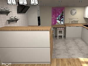 Salon z kuchnią w stylu retro/rustykalnym - projekt i realizacja - zdjęcie od DeCe Wnętrza - Dominika Ciuberek