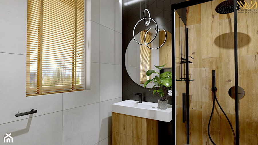 Łazienka w domu jednorodzinnym - Średnia z lustrem z punktowym oświetleniem łazienka z oknem, styl skandynawski - zdjęcie od AD&D Architektura Dekoracja & Design