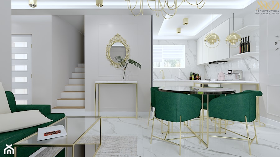 Salon marmur, złoto, butelkowa zieleń - zdjęcie od AD&D Architektura Dekoracja & Design