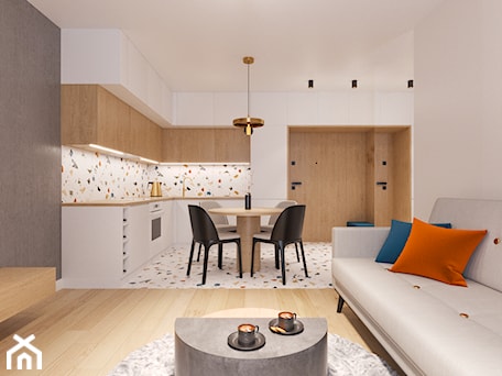 Aranżacje wnętrz - Salon: "TERRAZZO AMORE" projekt mieszkania na start o pow. 36 m2 - Braun Studio. Przeglądaj, dodawaj i zapisuj najlepsze zdjęcia, pomysły i inspiracje designerskie. W bazie mamy już prawie milion fotografii!