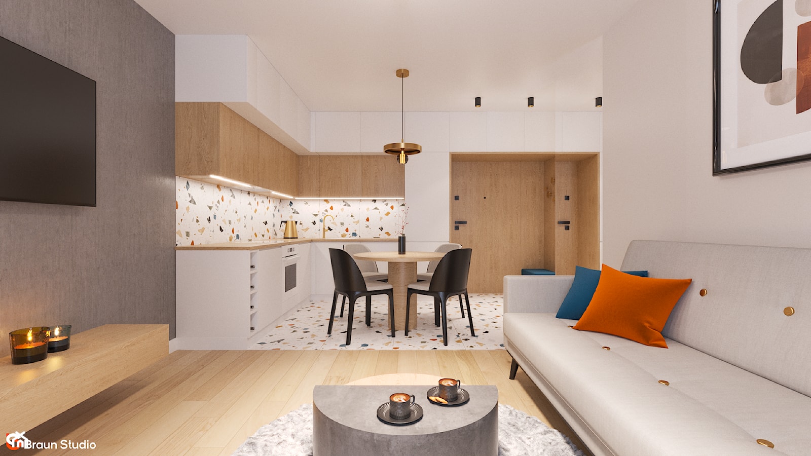 "TERRAZZO AMORE" projekt mieszkania na start o pow. 36 m2 - zdjęcie od Braun Studio - Homebook