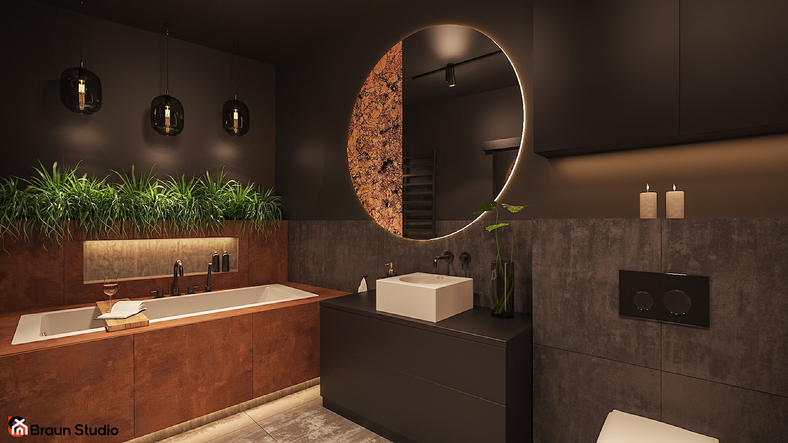 Elegancka męska łazienka w stylu loftowym - zdjęcie od Braun Studio - Homebook