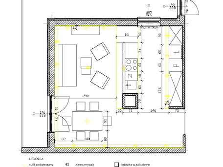 Aranżacje wnętrz - Salon: rzut koncepcyjny nr1 - "W POKOIKU" Pracownia Projektowa. Przeglądaj, dodawaj i zapisuj najlepsze zdjęcia, pomysły i inspiracje designerskie. W bazie mamy już prawie milion fotografii!