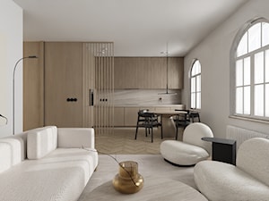 Minimalistyczne mieszkanie z przewagą drewna - Salon, styl minimalistyczny - zdjęcie od Agnieszka Małecka Architekt Wnętrz