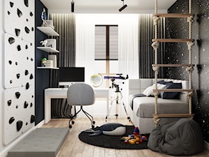 Pokój dla chłopca, nowoczesny, motyw kosmosu, czerń, granat, biel - zdjęcie od Julia Podsiadło Design