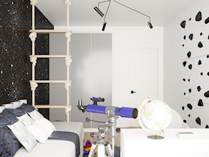 Pokój dla chłopca, nowoczesny, motyw kosmosu, czerń, granat, biel - zdjęcie od Julia Podsiadło Design