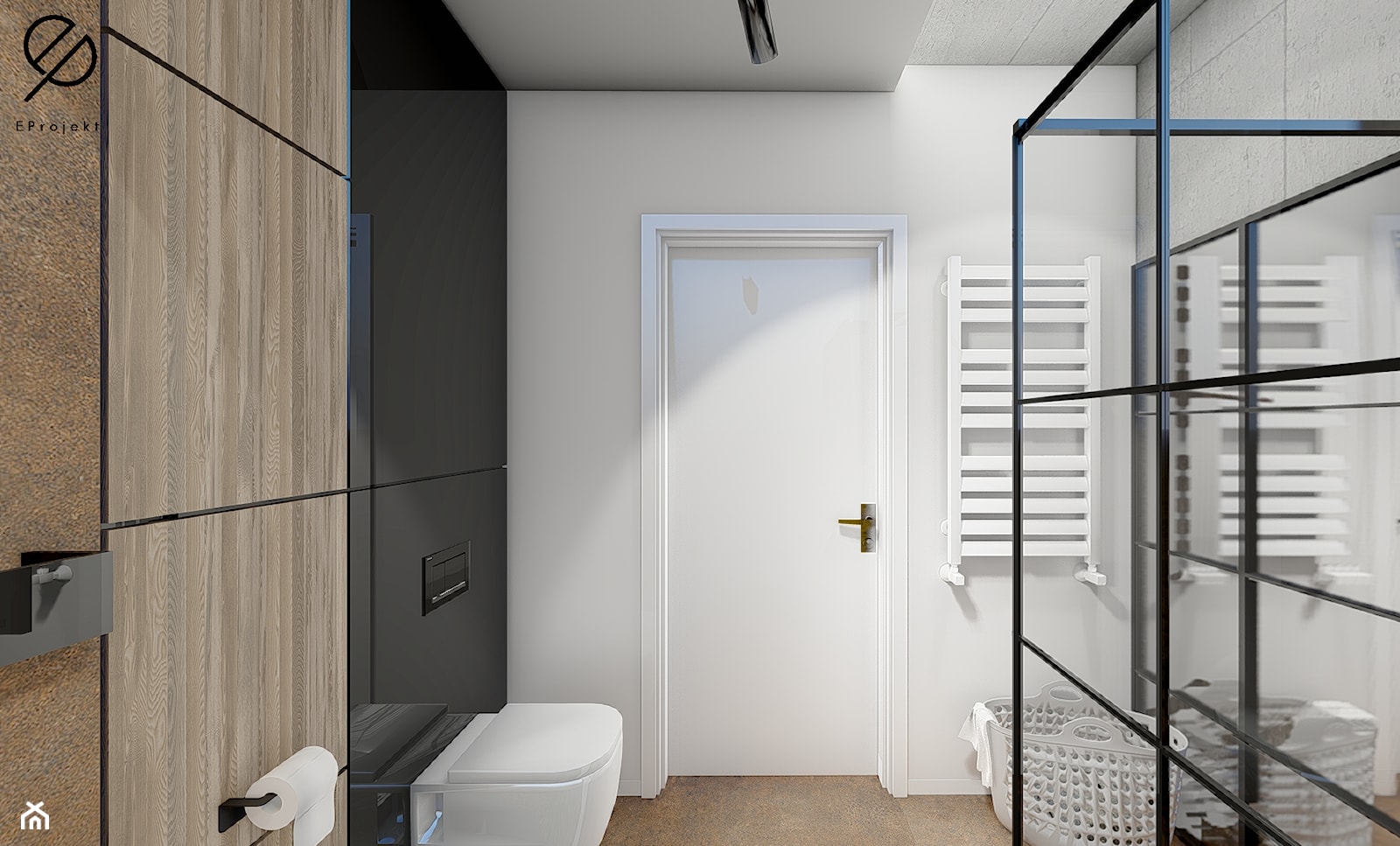Industrialna łazienka - ściana z drzwiami - zdjęcie od EProjekt - architecture design - Homebook