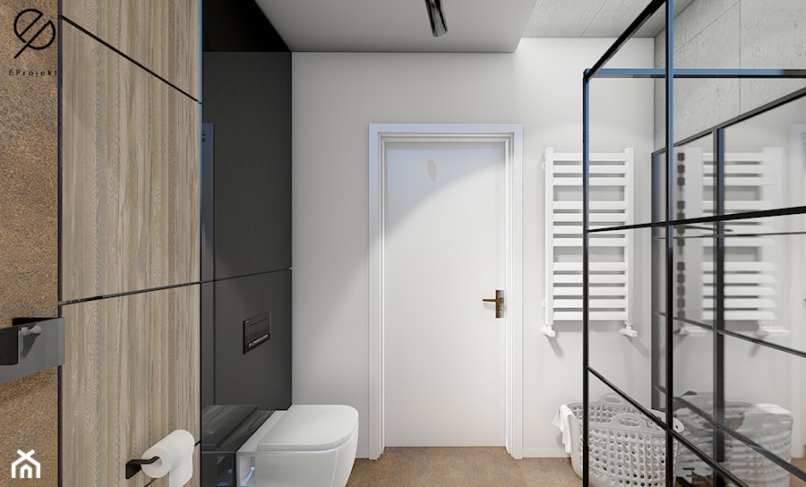 Industrialna łazienka - ściana z drzwiami - zdjęcie od EProjekt - architecture design