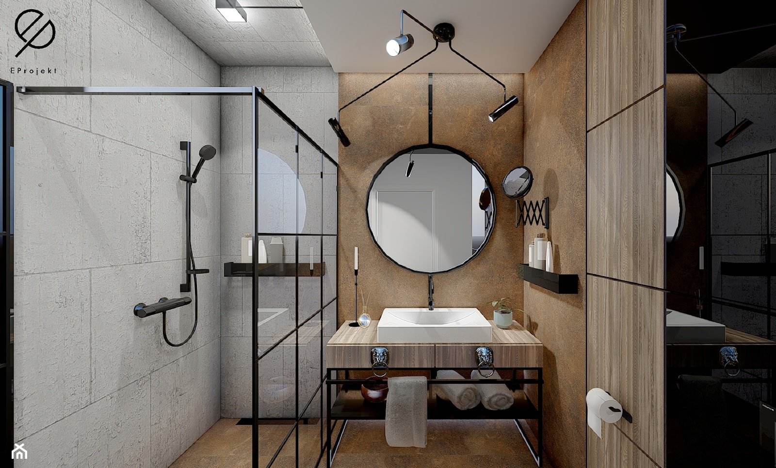 Industrialna łazienka - przestrzeń przy umywalce - zdjęcie od EProjekt - architecture design - Homebook