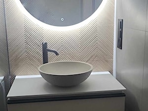 Blat łazienkowy 80x45x1.2cm z otworem pod umywalkę nablatową i baterie - Łazienka, styl nowoczesny - zdjęcie od blaty.eu - producent wyrobów z solid surface