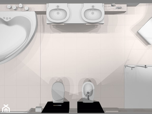 Aranżacja przestrzennej łazienki w bieli i czerni