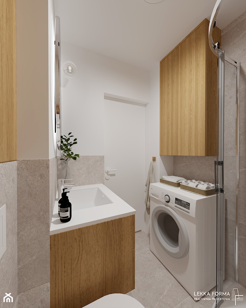 pralka w małej łazience - zdjęcie od Lekka Forma - pracownia projektowa - Homebook