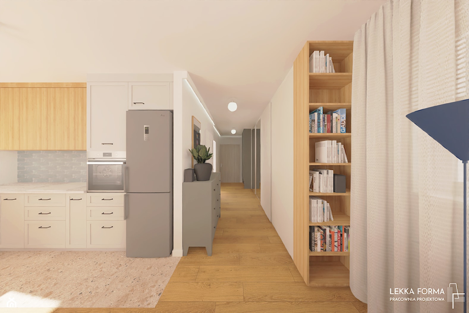 Długi korytarz z pojemną szafą - zdjęcie od Lekka Forma - pracownia projektowa - Homebook
