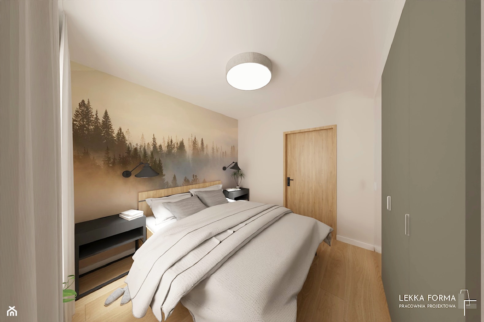 Tapeta w sypialni - zdjęcie od Lekka Forma - pracownia projektowa - Homebook