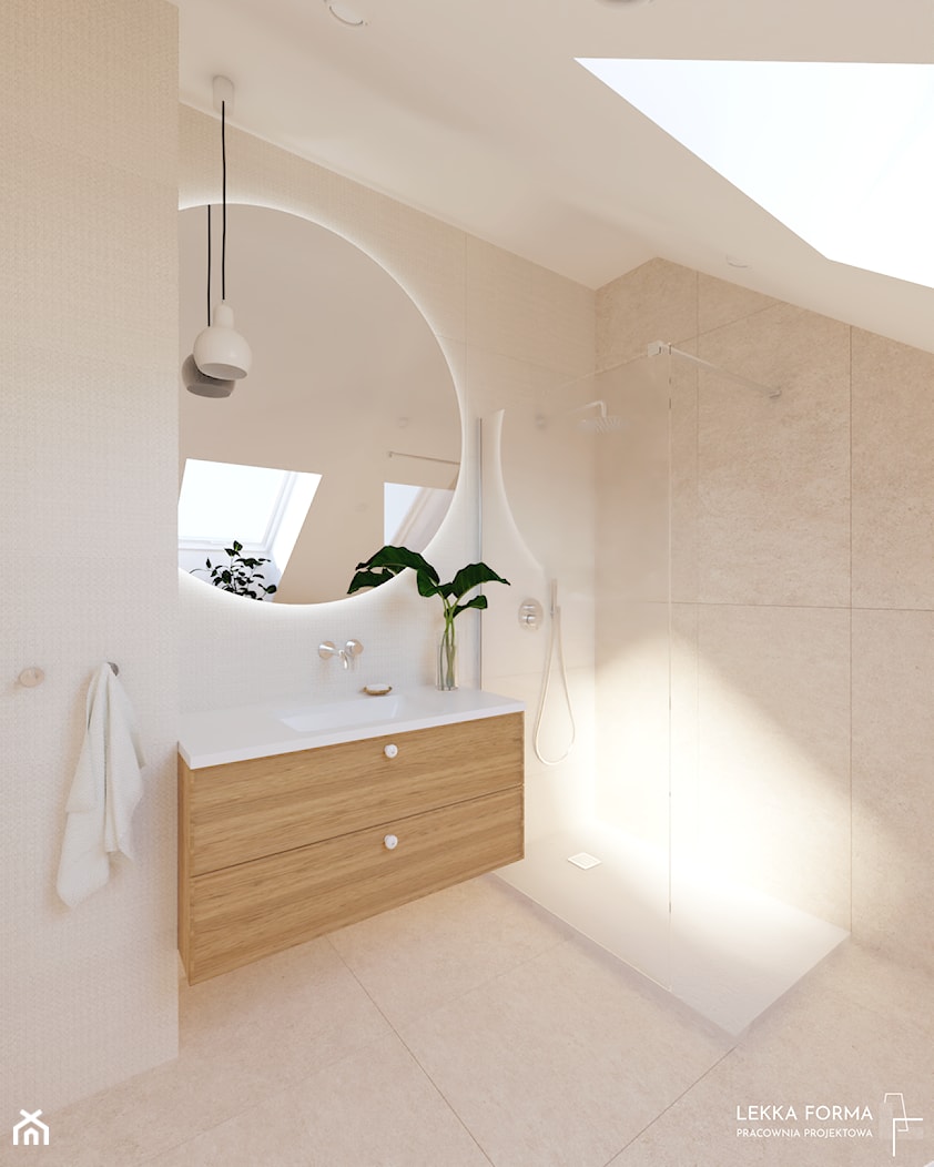 Beżowa przytulna łazienka - zdjęcie od Lekka Forma - pracownia projektowa - Homebook