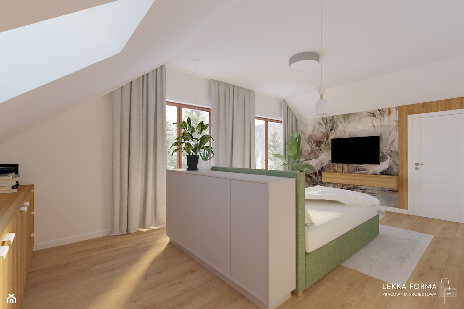 Sypialnia z zielonym łóżkiem - zdjęcie od Lekka Forma - pracownia projektowa - Homebook